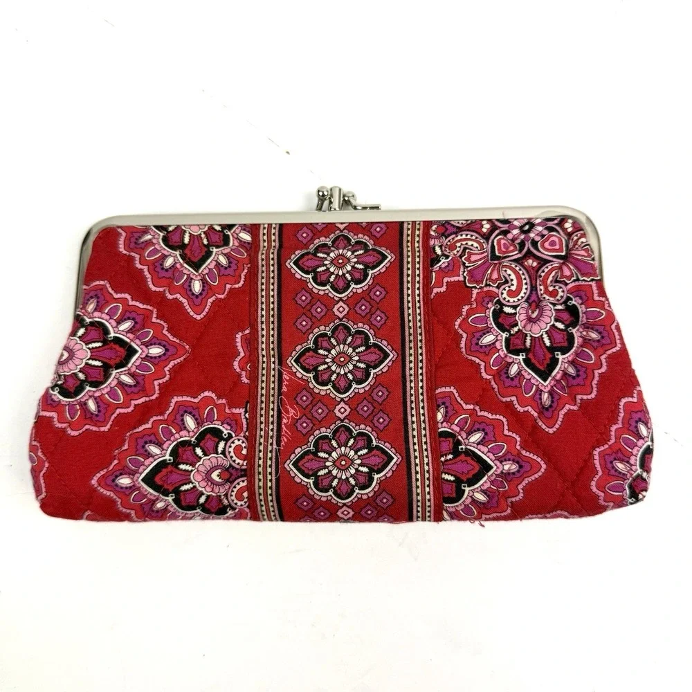 Vera Bradley Kiss Lock Wallet Frankly Scarlet Clutch Organizer Quilted